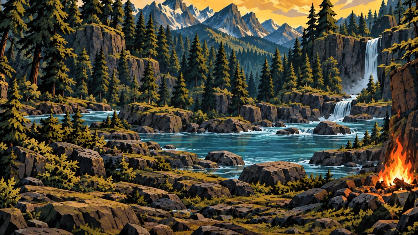 Pines, Stone And Wild Water