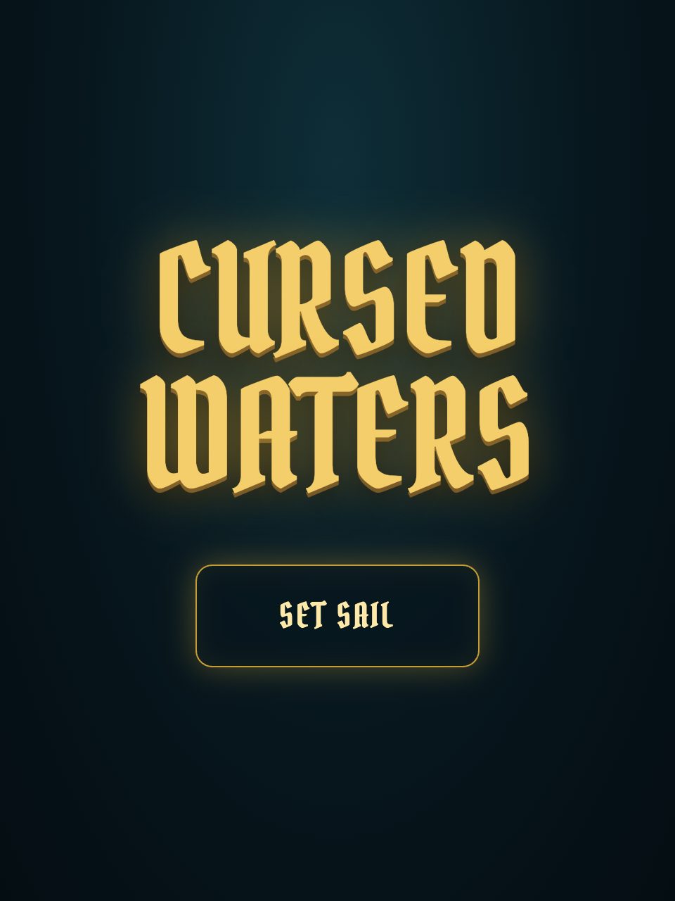 Cursed Waters splash screen with the merchant and the ghost captain
