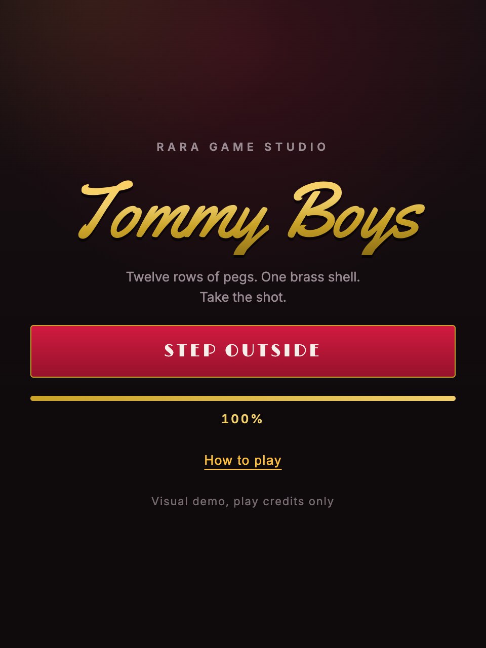 Tommy Boys splash screen with the brass script wordmark